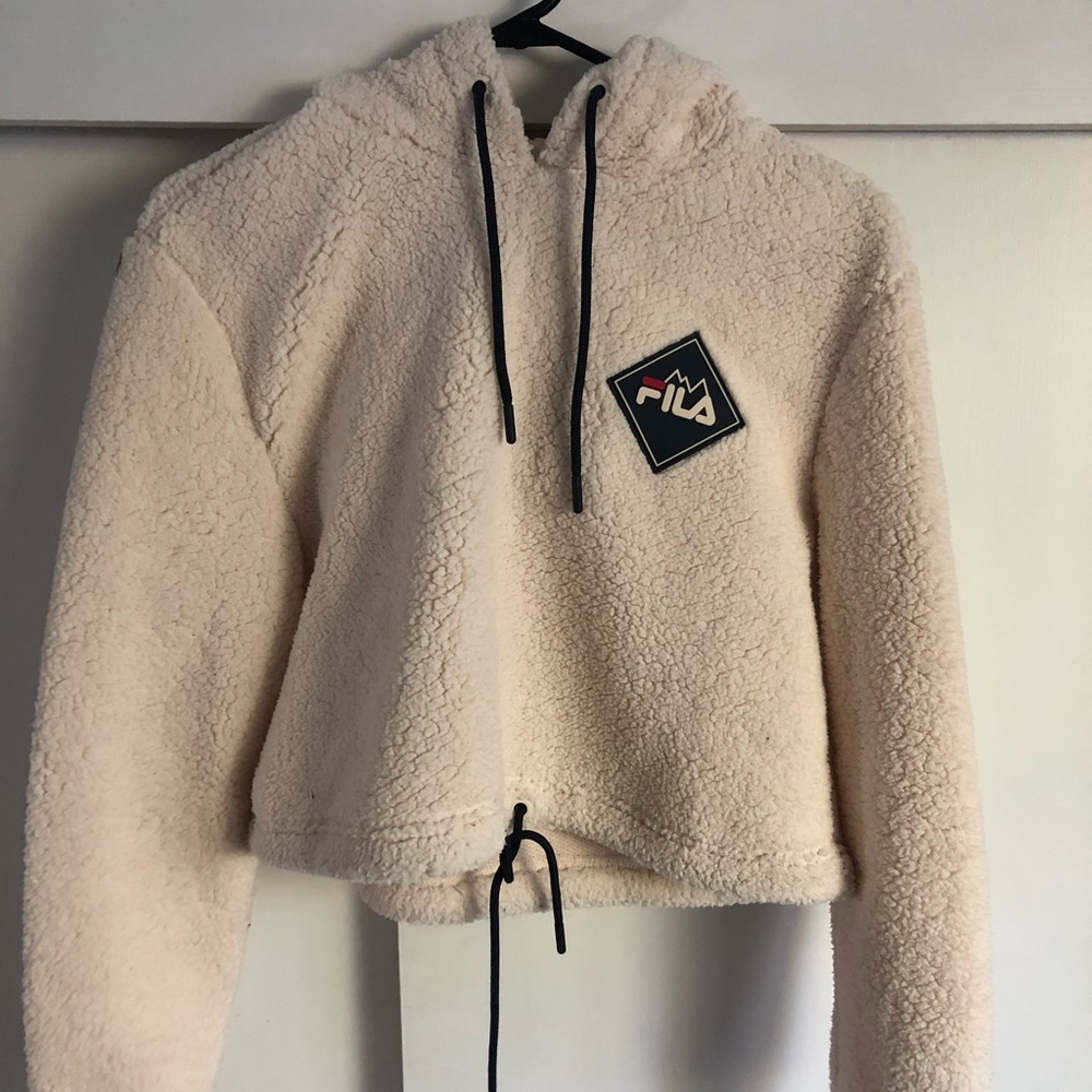 Cropped Filla Drawstring Hoodie - Cream